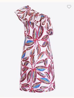 J. Crew One-Shoulder Pink Tropical Leaf Ruffle Dress